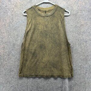 Lululemon Muscle Tank Top Mens Medium Olive Green Acid Wash Sleeveless Athletic